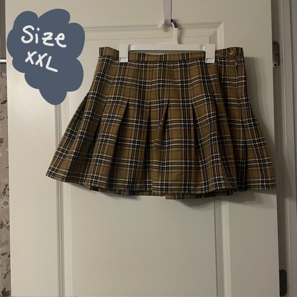 Wild Fable Size XXL Brown Plaid School Girl Style Skirt w/ Side Button & Zipper